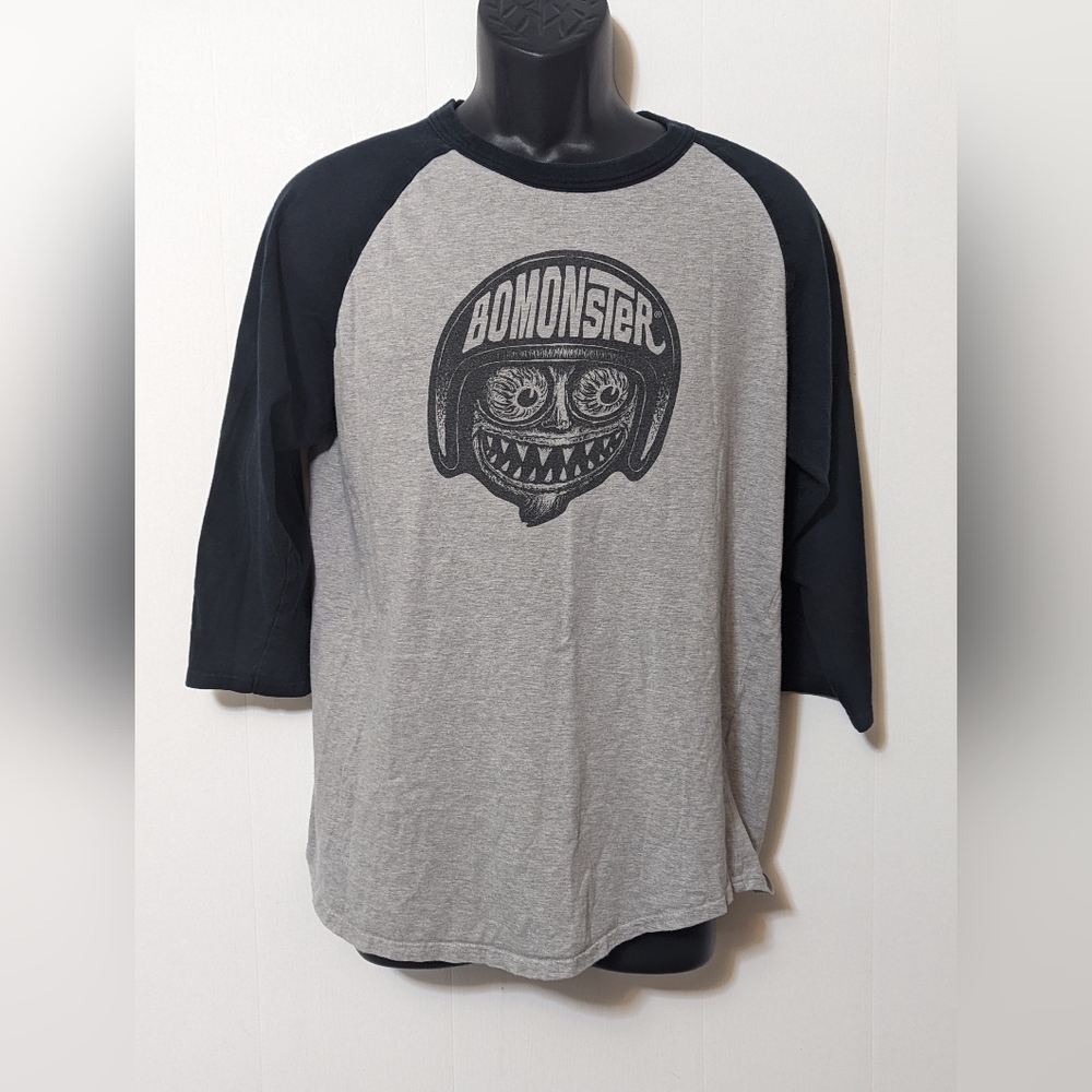 Men's Bomonster 3/4 Long Sleeve Motorcycle T-shirt Size Medium Blue and Grey